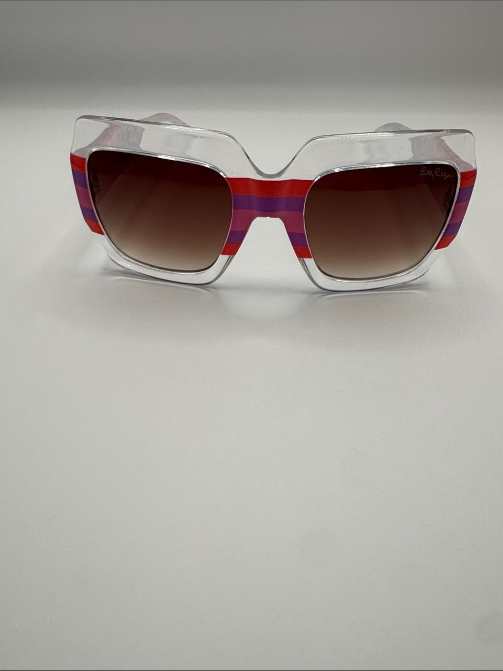 Lilly Pulitzer Clear Frame Sunglasses with Pink & Purple Stripes